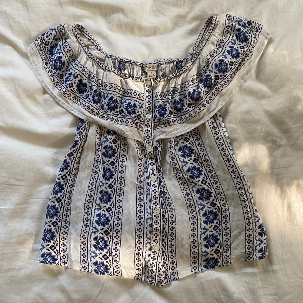 Blue and white cottagecore blouse